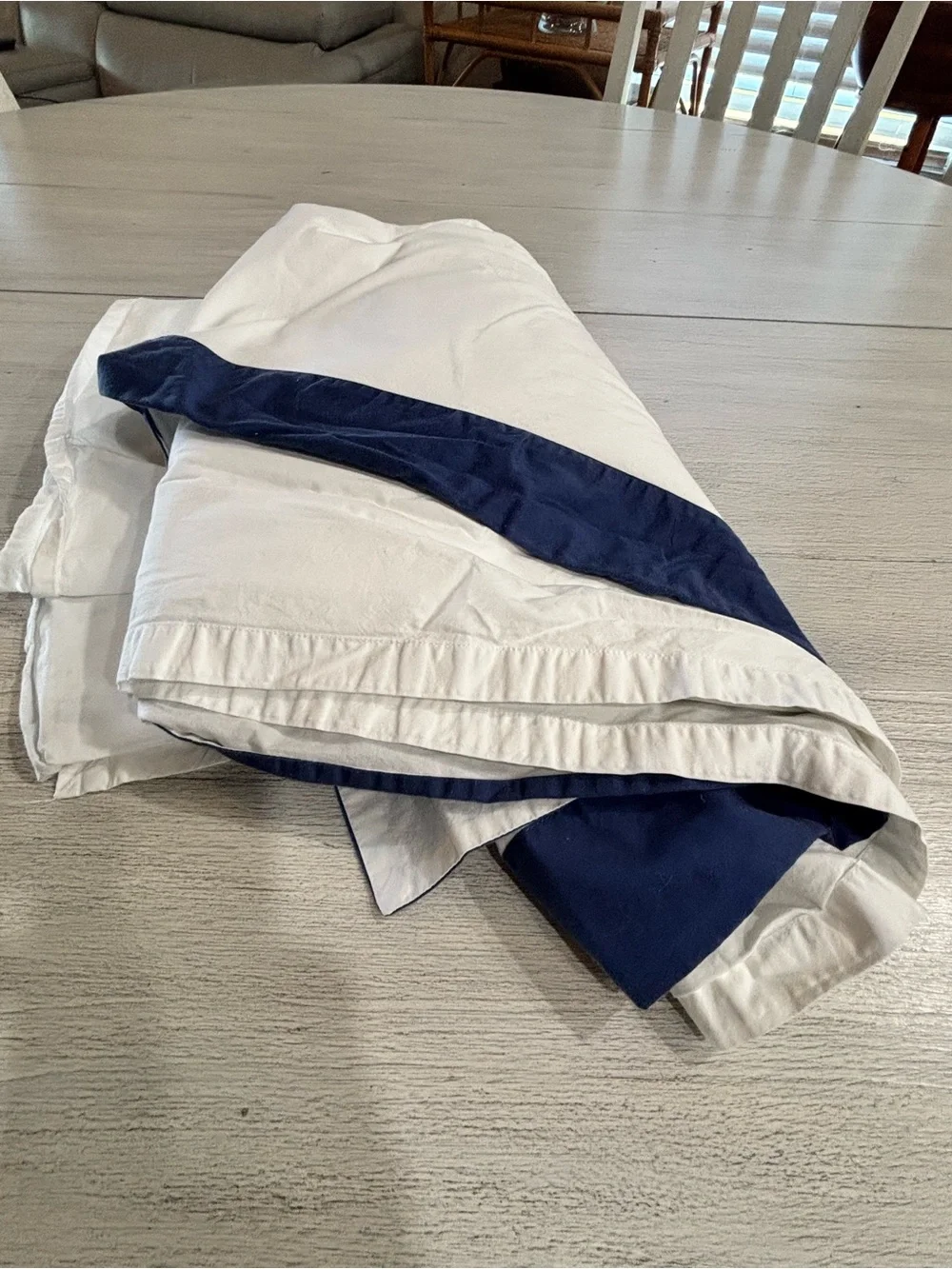 DEA ITALY For GATTLES, NAPLES Flat Sheet With Navy Blue Border Queen 86” X 108”